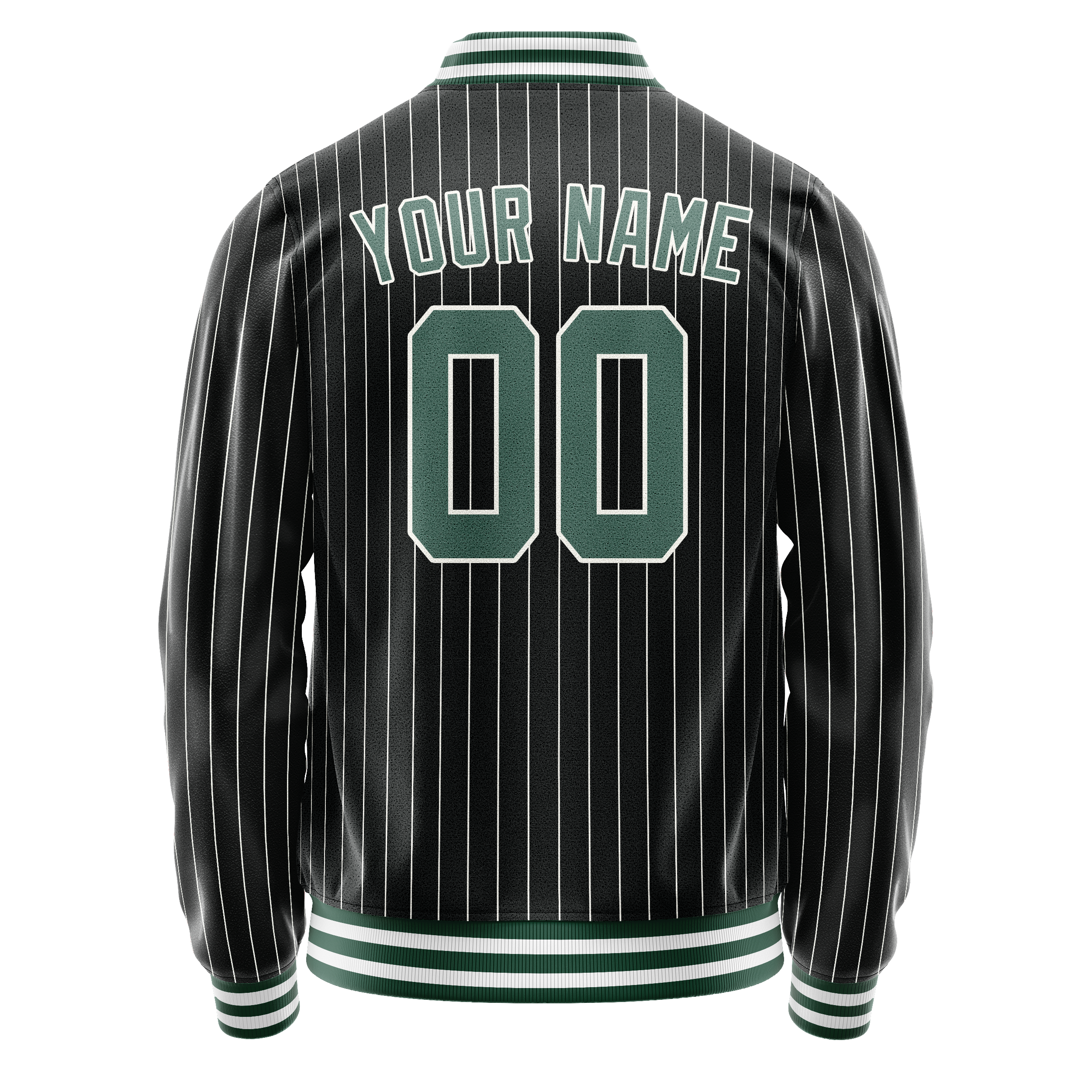 Custom Black Teal Gray Pinstripe Varsity Letterman Jacket JA02240617HF032