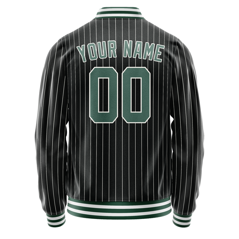 Custom Black Teal Gray Pinstripe Varsity Letterman Jacket JA02240617HF032