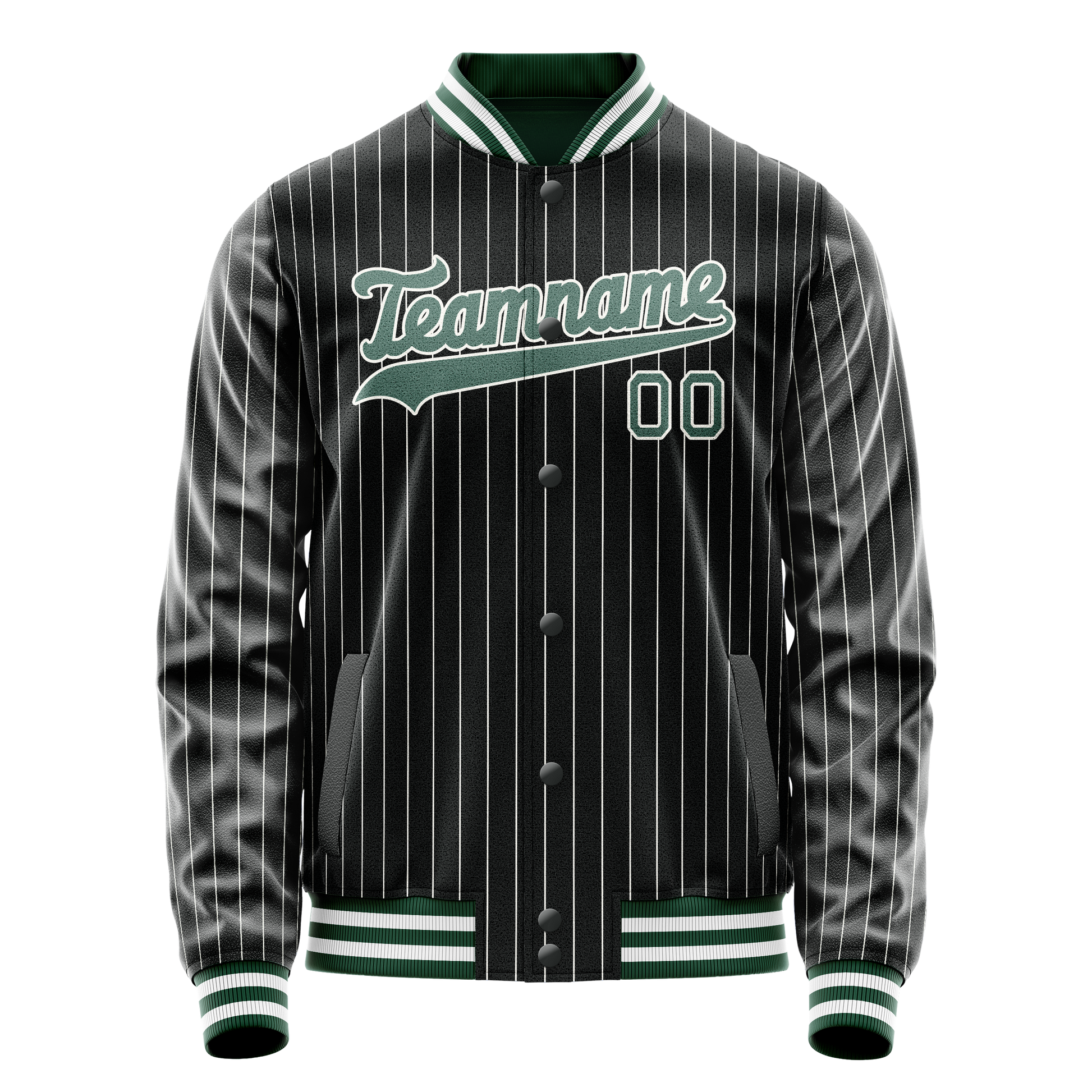 Custom Black Teal Gray Pinstripe Varsity Letterman Jacket JA02240617HF032