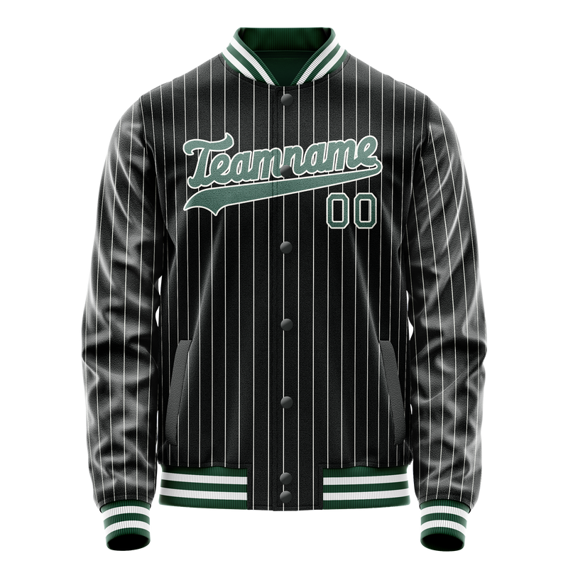 Custom Black Teal Gray Pinstripe Varsity Letterman Jacket JA02240617HF032