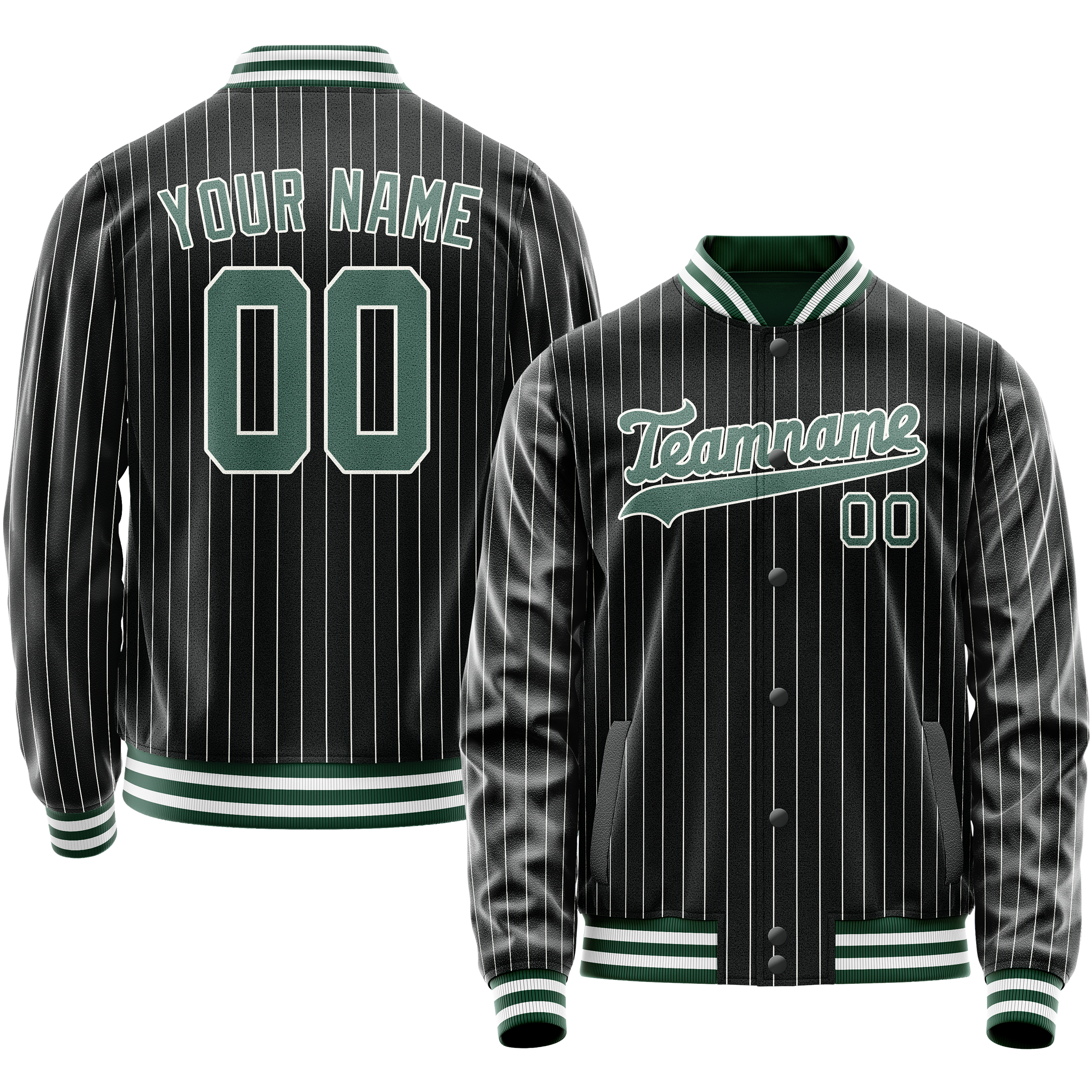 Custom Black Teal Gray Pinstripe Varsity Letterman Jacket JA02240617HF032