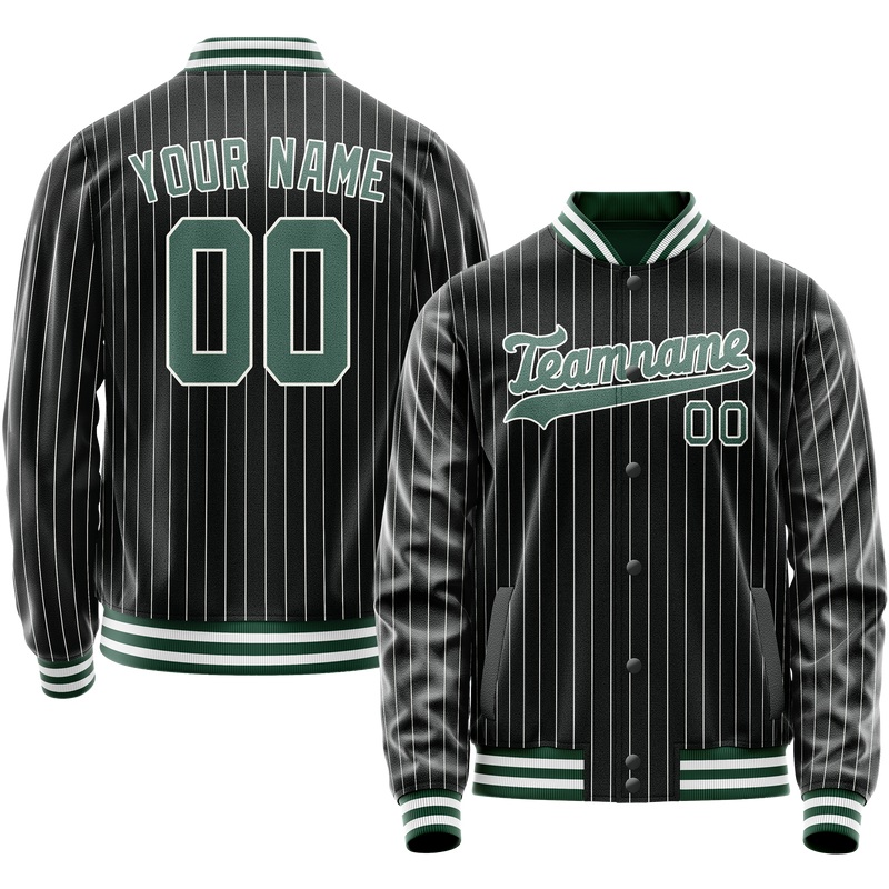 Custom Black Teal Gray Pinstripe Varsity Letterman Jacket JA02240617HF032