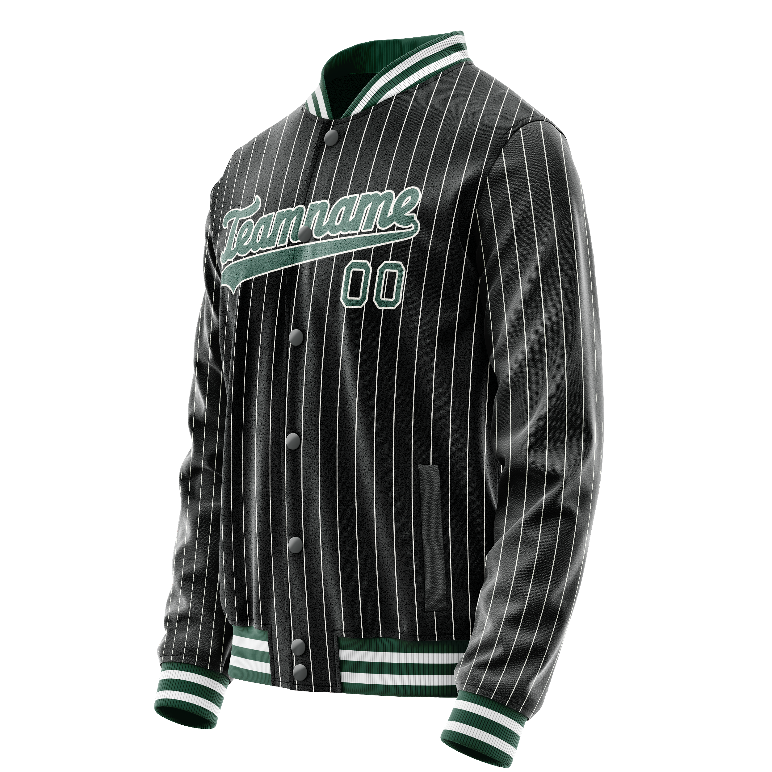 Custom Black Teal Gray Pinstripe Varsity Letterman Jacket JA02240617HF032