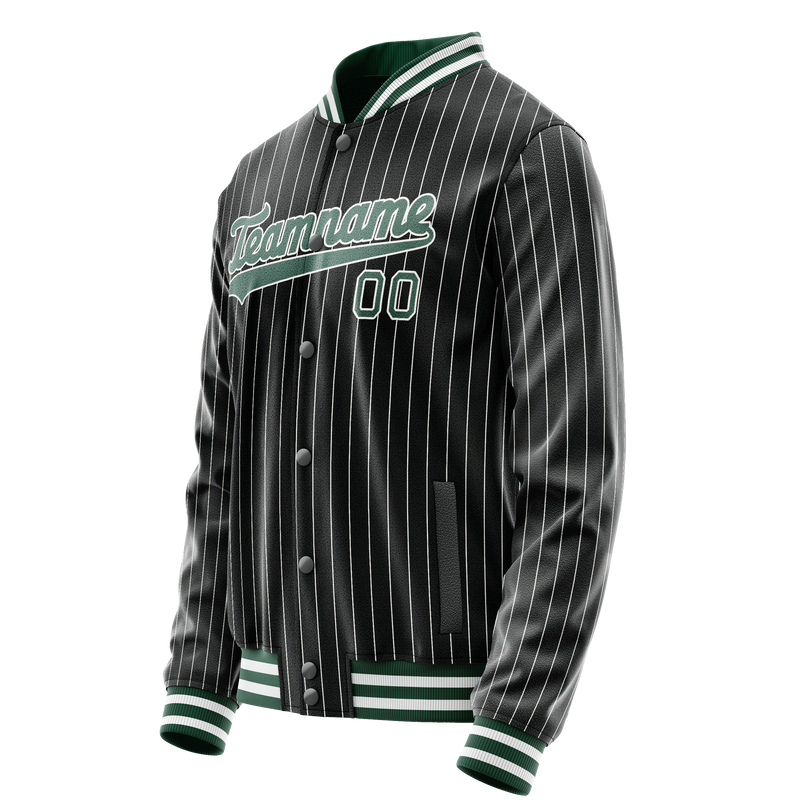 Custom Black Teal Gray Pinstripe Varsity Letterman Jacket JA02240617HF032