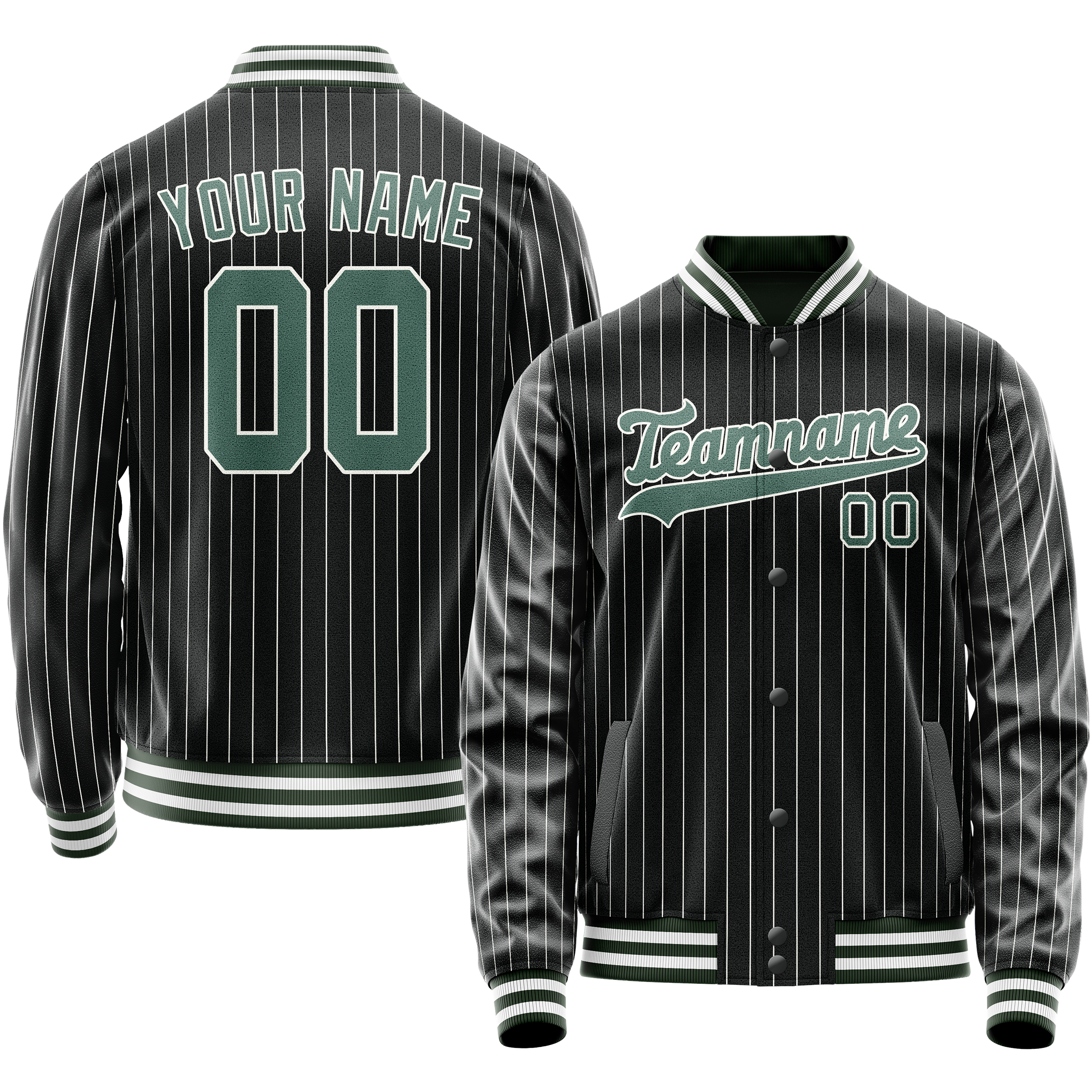 Custom Black Teal White Pinstripe Varsity Letterman Jacket JA02240617HF041