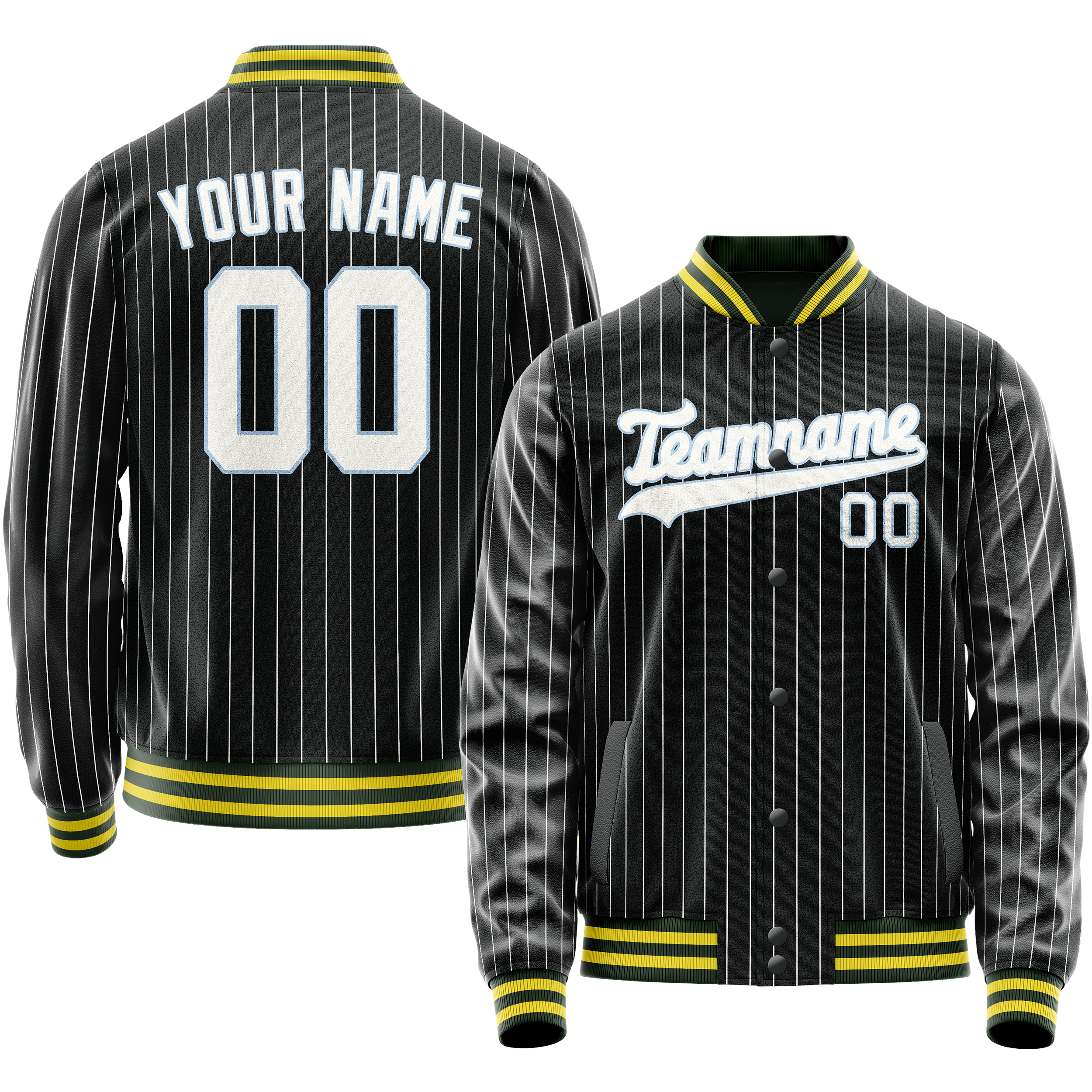 Custom Black White Gray Pinstripe Varsity Letterman Jacket JA02240617HF045