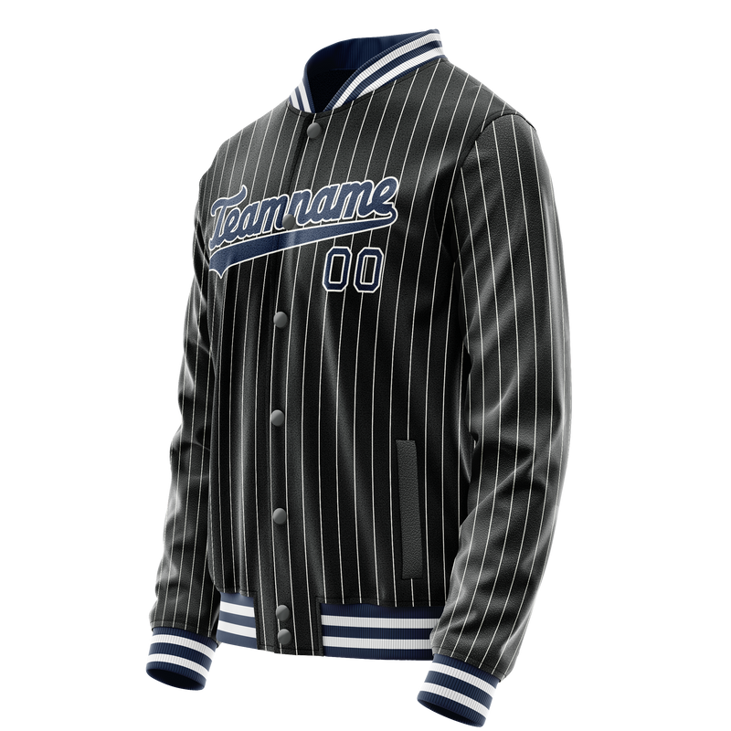 Custom Black Royal White Pinstripe Varsity Letterman Jacket JA02240617HF057