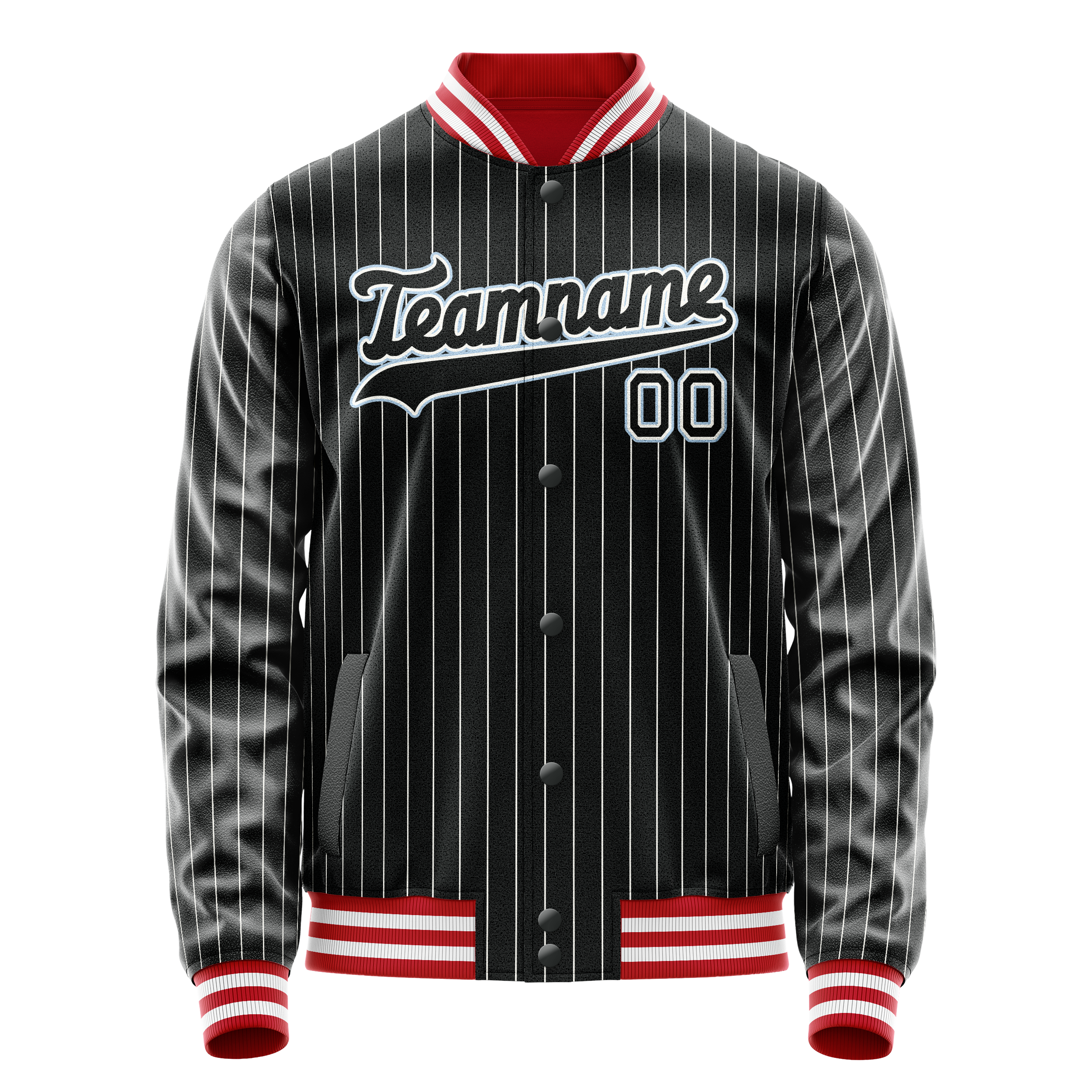 Custom Black Light-Blue Gray Pinstripe Varsity Letterman Jacket JA02240617HF050