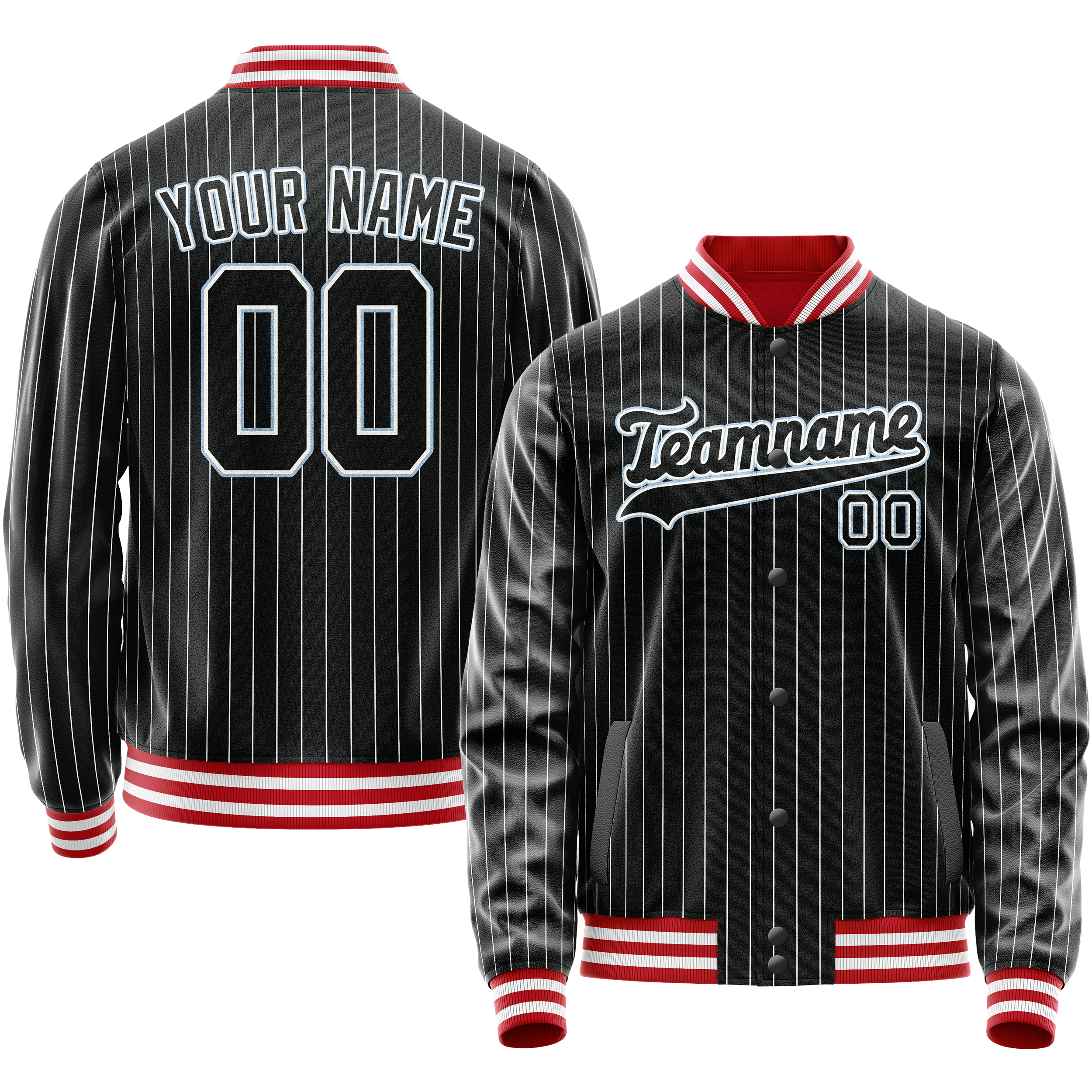 Custom Black Light-Blue Gray Pinstripe Varsity Letterman Jacket JA02240617HF050
