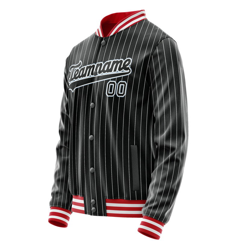 Custom Black Light-Blue Gray Pinstripe Varsity Letterman Jacket JA02240617HF050