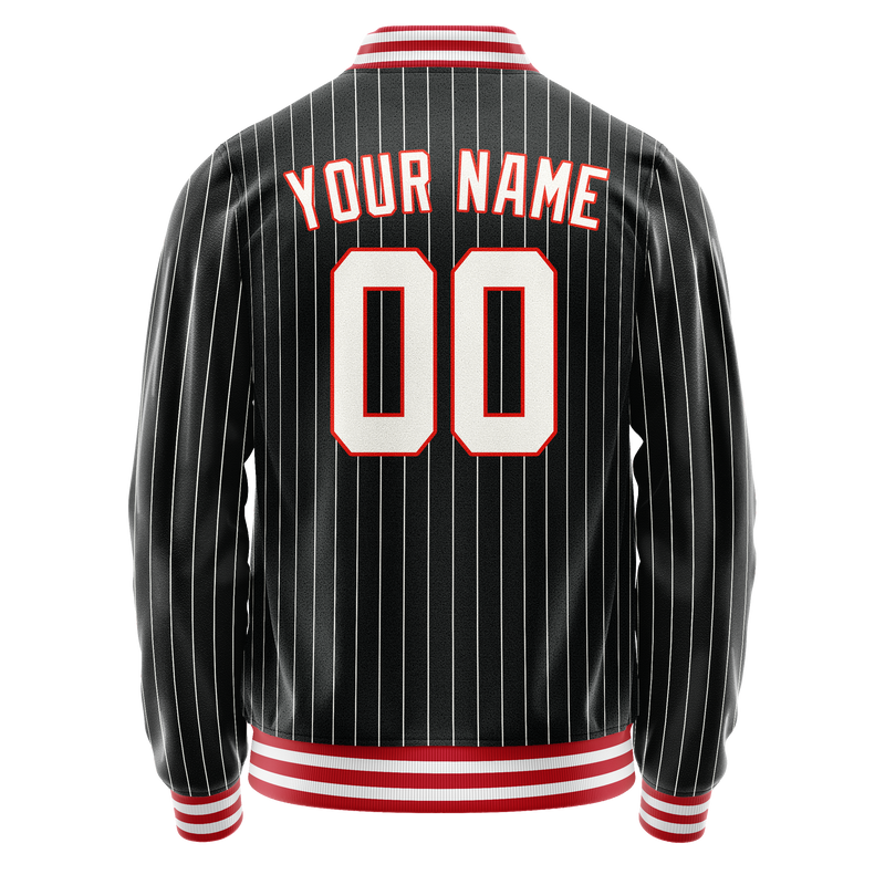 Custom Black Orange White Pinstripe Varsity Letterman Jacket JA02240617HF038