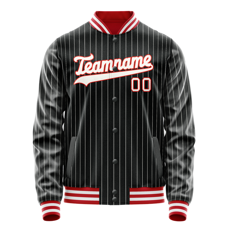 Custom Black Orange White Pinstripe Varsity Letterman Jacket JA02240617HF038