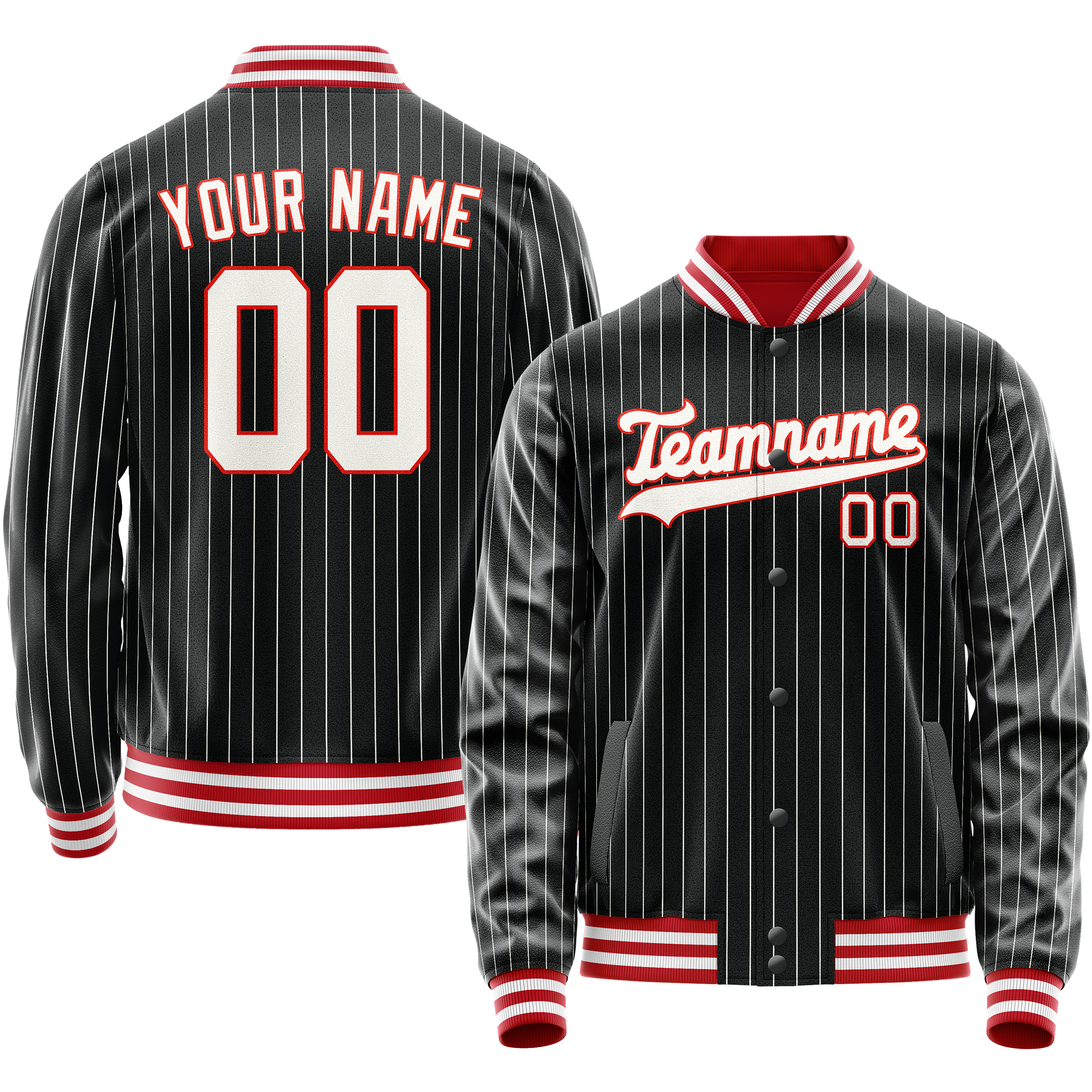 Custom Black Orange White Pinstripe Varsity Letterman Jacket JA02240617HF038