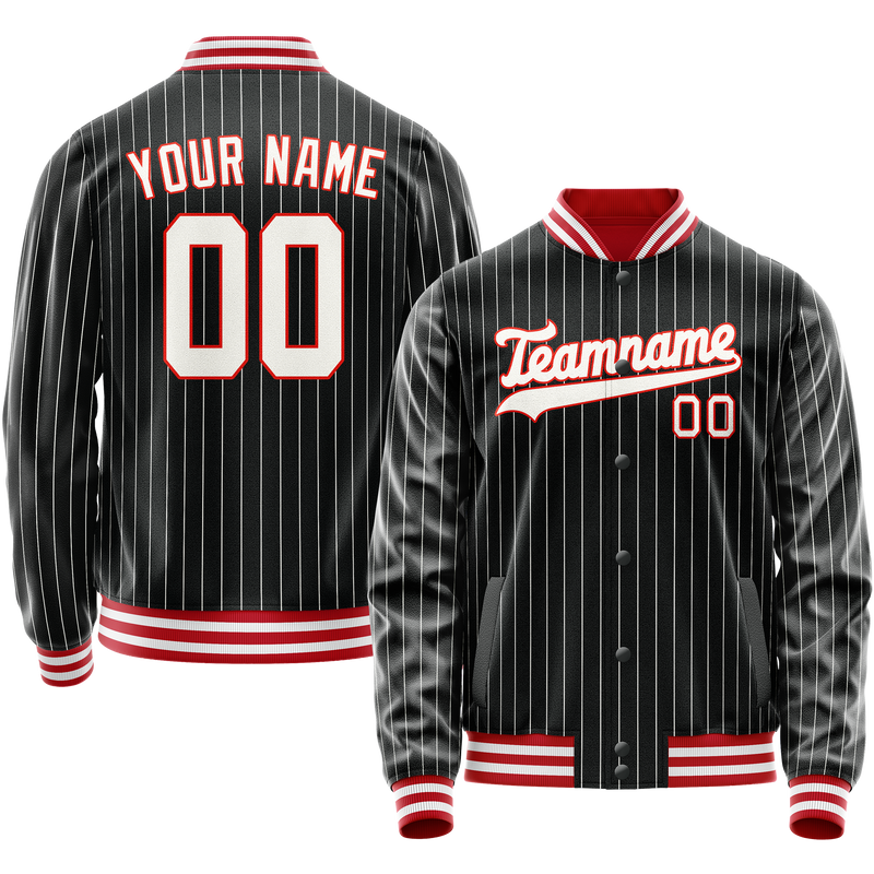 Custom Black Orange White Pinstripe Varsity Letterman Jacket JA02240617HF038