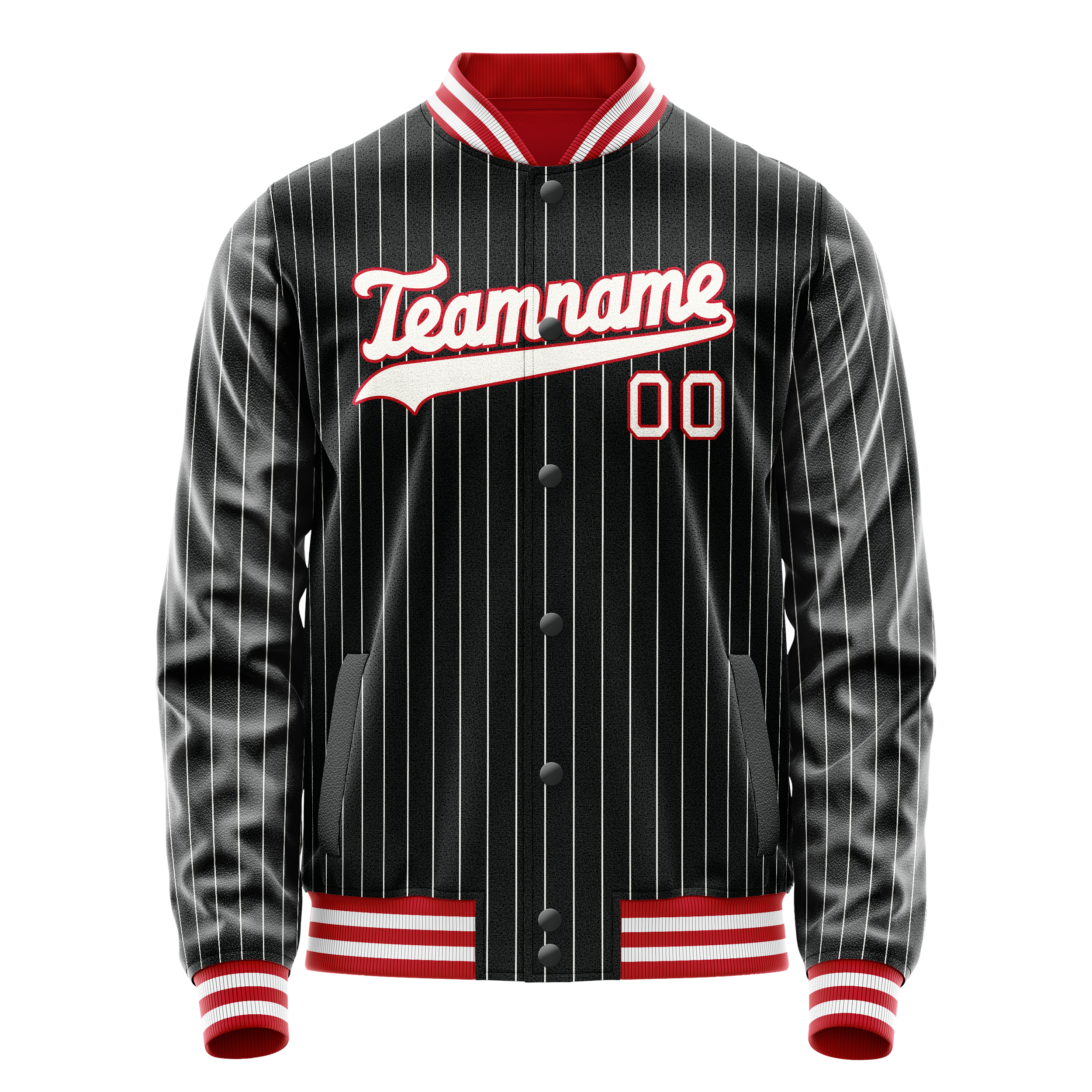 Custom Black White White Pinstripe Varsity Letterman Jacket JA02240617HF056