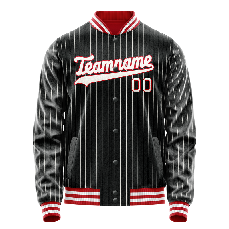 Custom Black White White Pinstripe Varsity Letterman Jacket JA02240617HF056