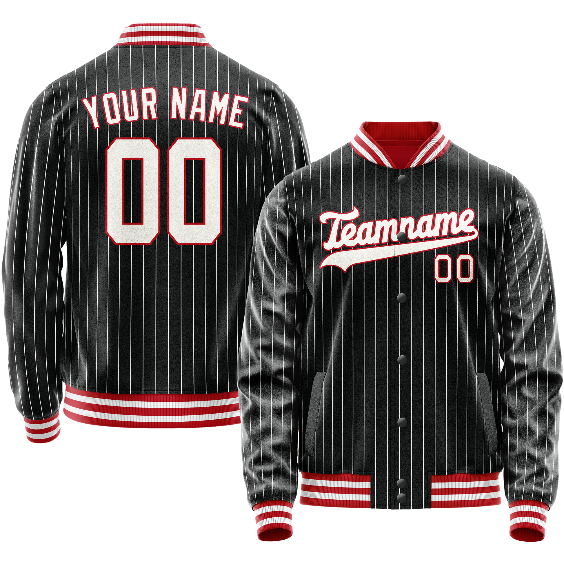 Custom Black White White Pinstripe Varsity Letterman Jacket JA02240617HF056