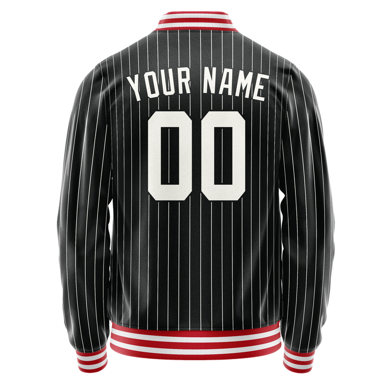 Custom Black White Gray Pinstripe Varsity Letterman Jacket JA02240617HF047