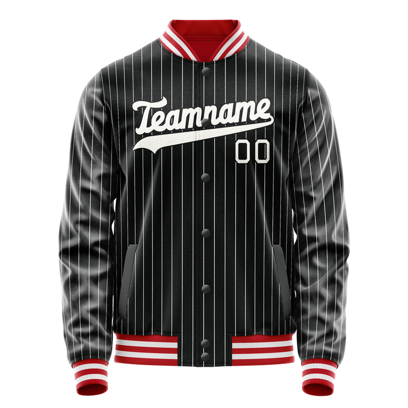 Custom Black White Gray Pinstripe Varsity Letterman Jacket JA02240617HF047