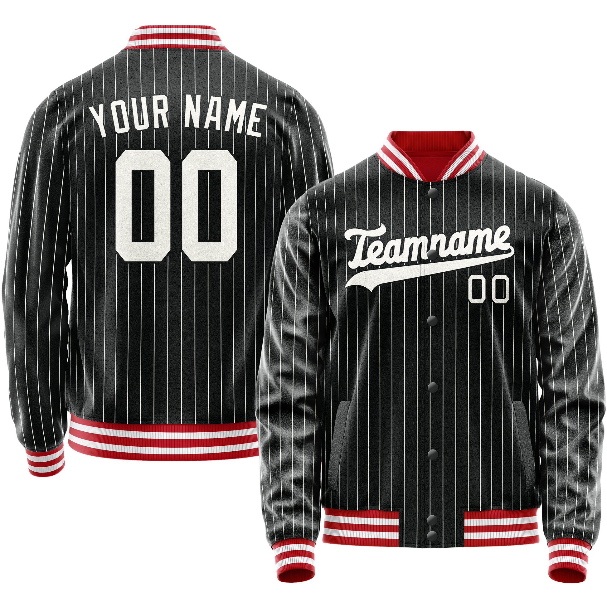 Custom Black White Gray Pinstripe Varsity Letterman Jacket JA02240617HF047