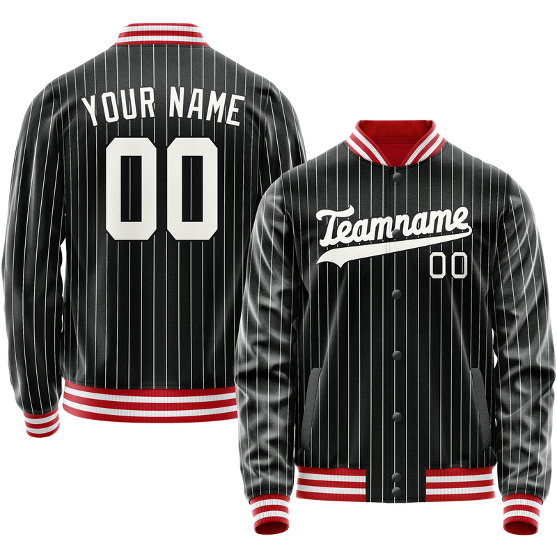 Custom Black White Gray Pinstripe Varsity Letterman Jacket JA02240617HF047
