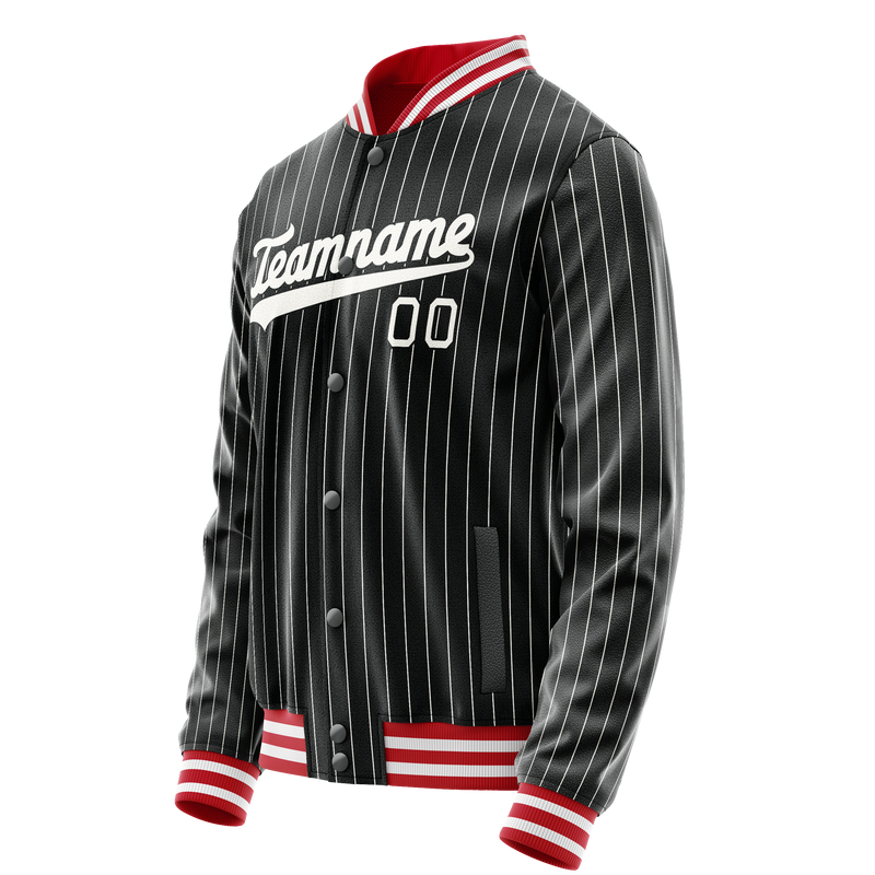 Custom Black White Gray Pinstripe Varsity Letterman Jacket JA02240617HF047