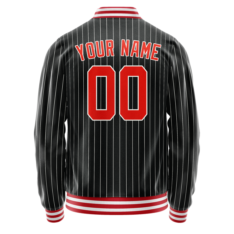 Custom Black Orange Gray Pinstripe Varsity Letterman Jacket JA02240617HF037