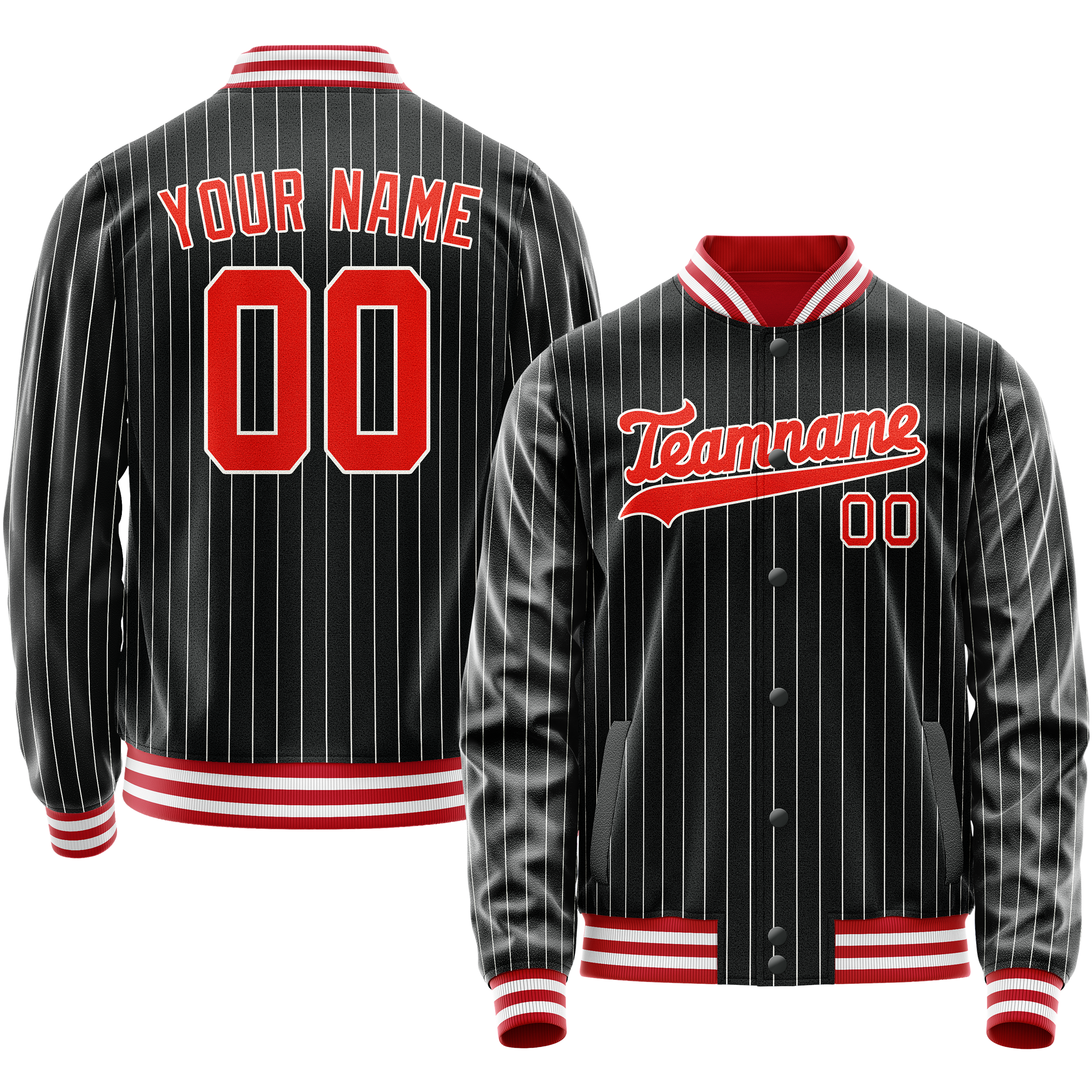 Custom Black Orange Gray Pinstripe Varsity Letterman Jacket JA02240617HF037