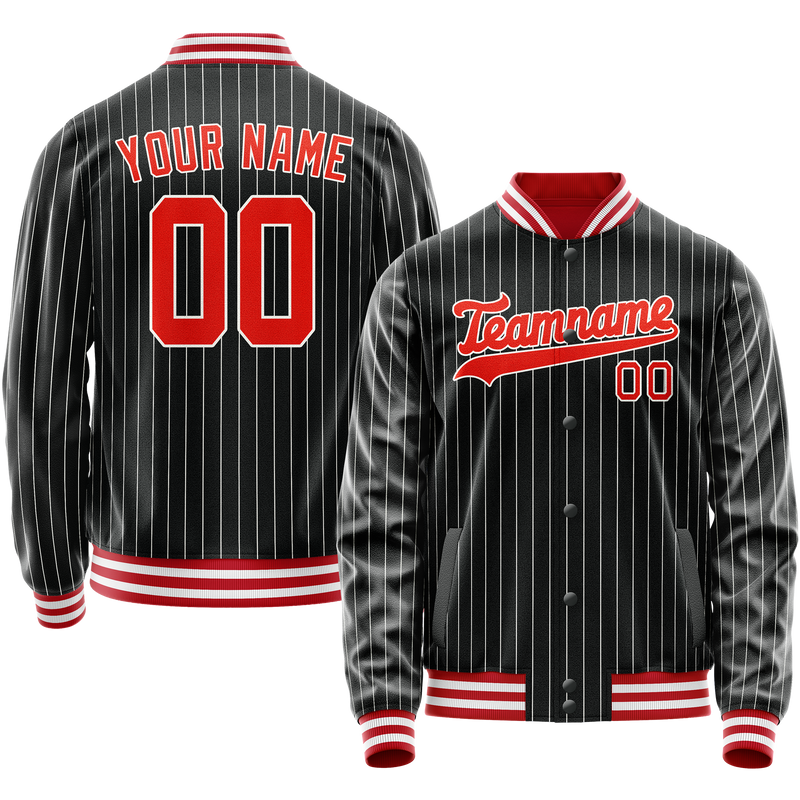 Custom Black Orange Gray Pinstripe Varsity Letterman Jacket JA02240617HF037