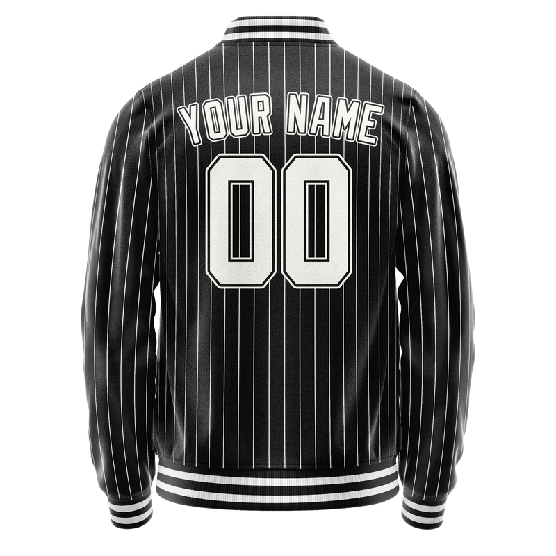Custom Black White Gray Pinstripe Varsity Letterman Jacket JA02240617HF053