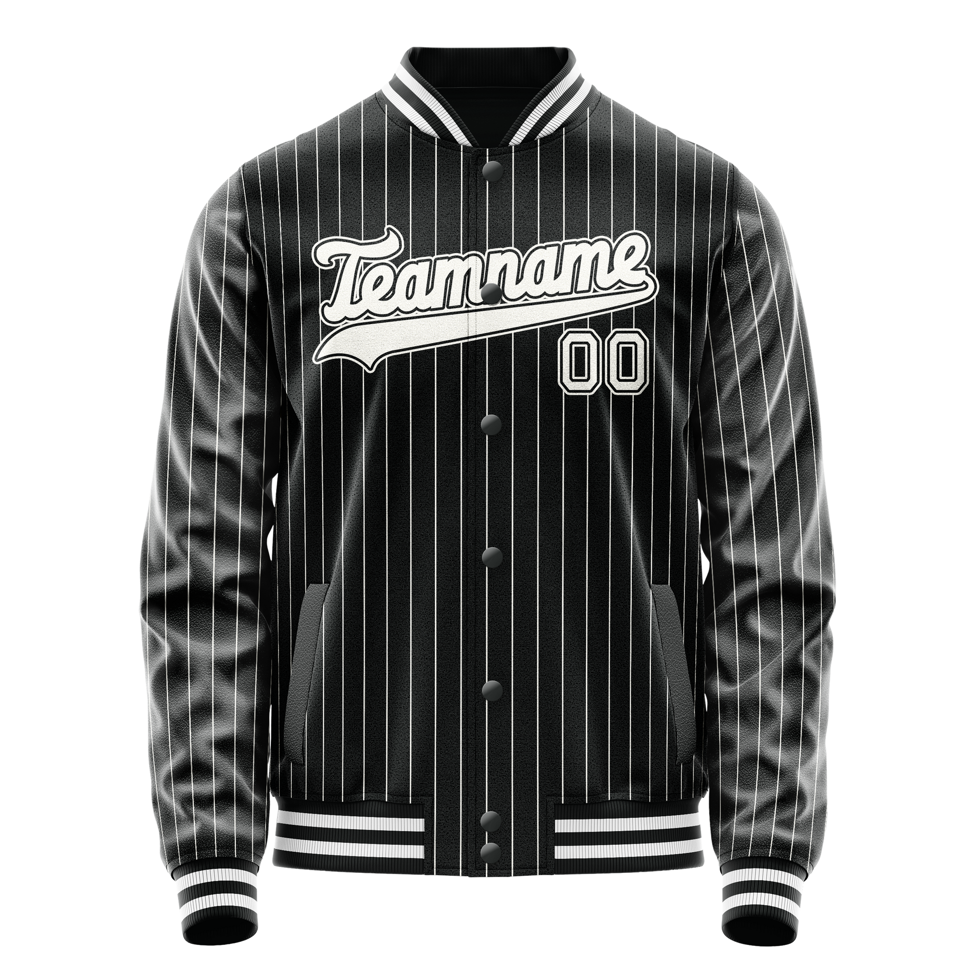 Custom Black White Gray Pinstripe Varsity Letterman Jacket JA02240617HF053