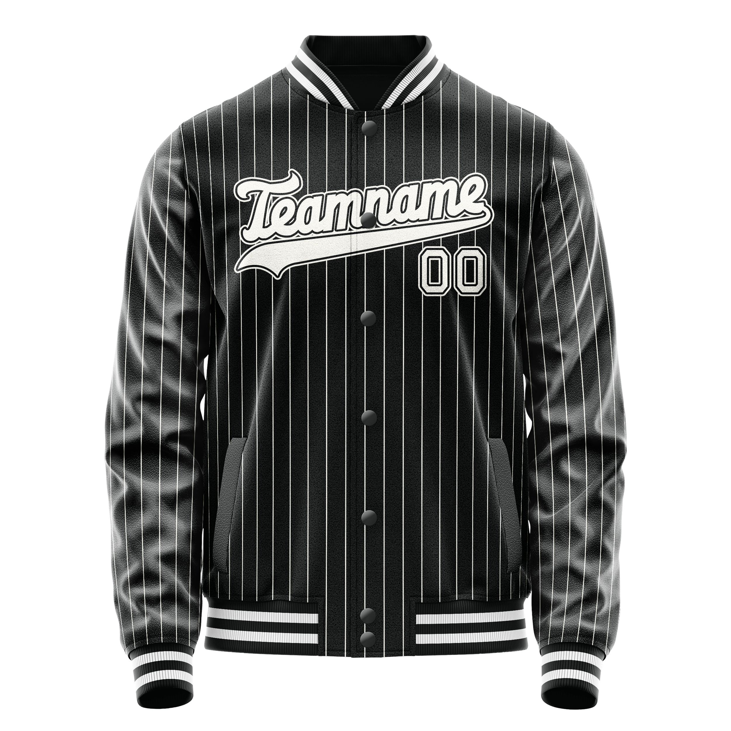 Custom Black White Gray Pinstripe Varsity Letterman Jacket JA02240617HF053