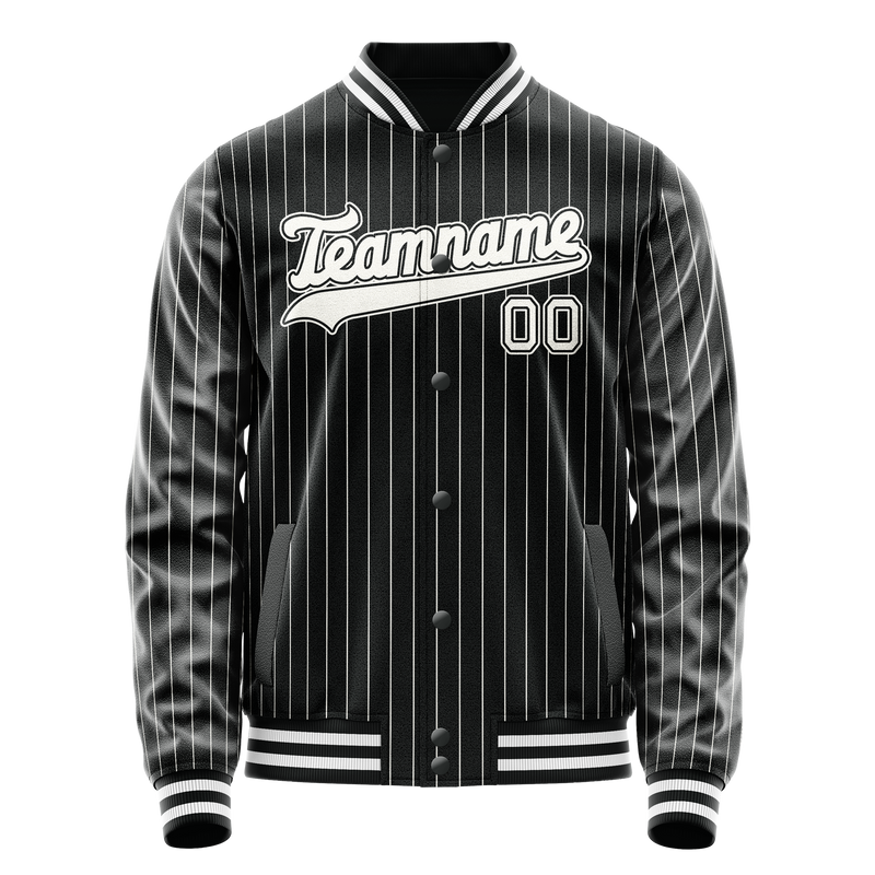 Custom Black White Gray Pinstripe Varsity Letterman Jacket JA02240617HF053