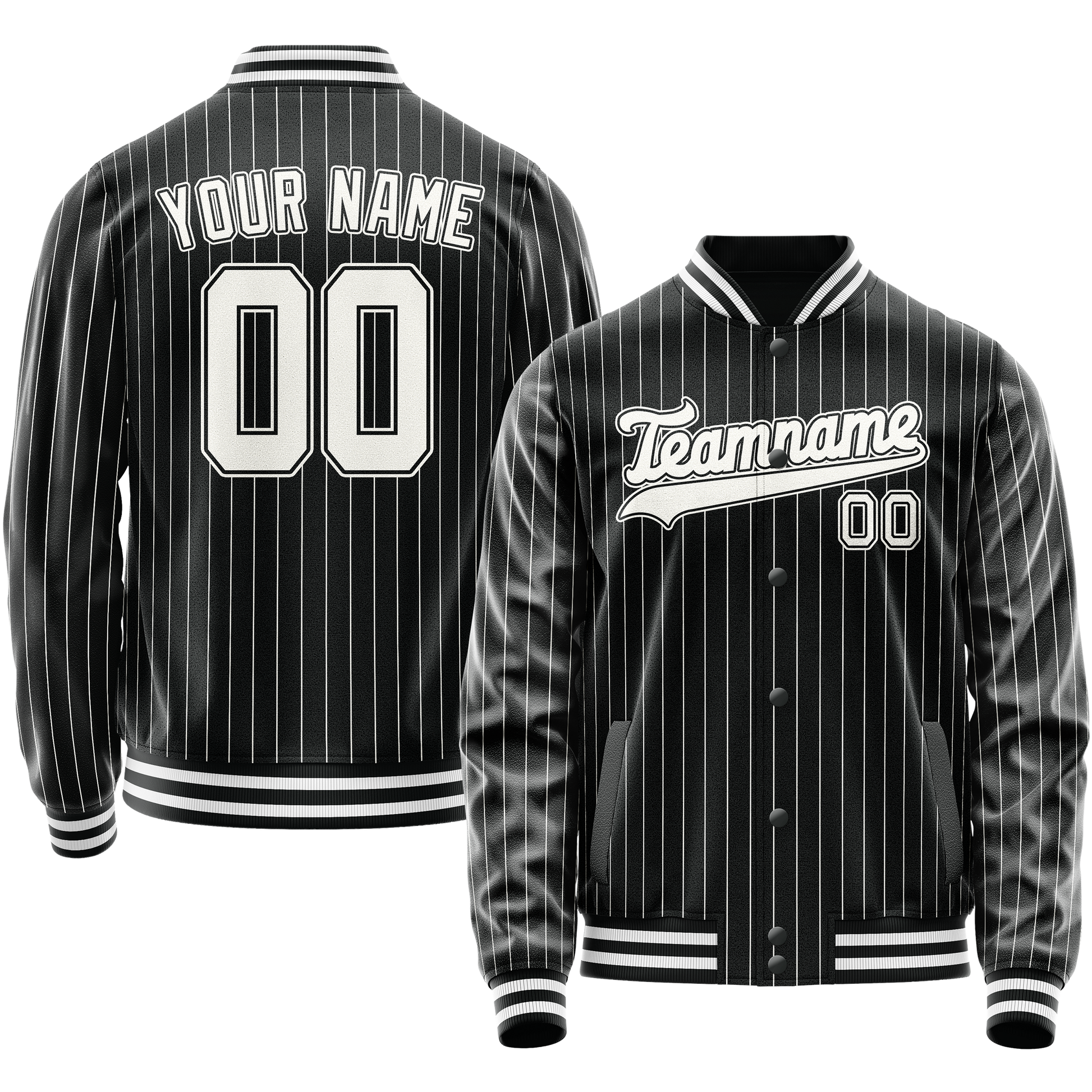 Custom Black White Gray Pinstripe Varsity Letterman Jacket JA02240617HF053