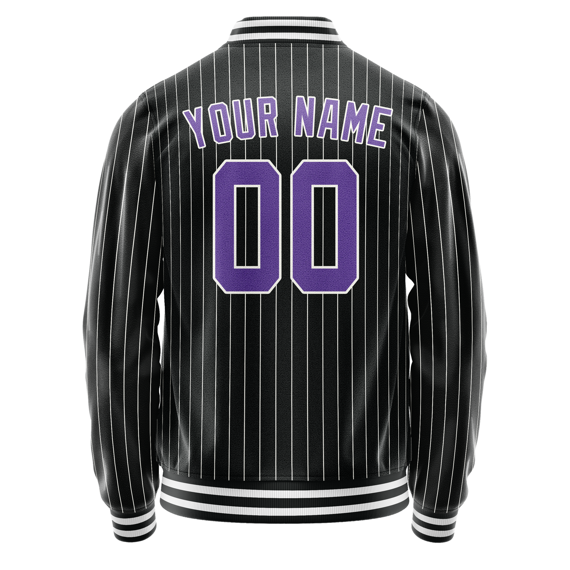 Custom Black Purple Gray Pinstripe Varsity Letterman Jacket JA02240617HF049