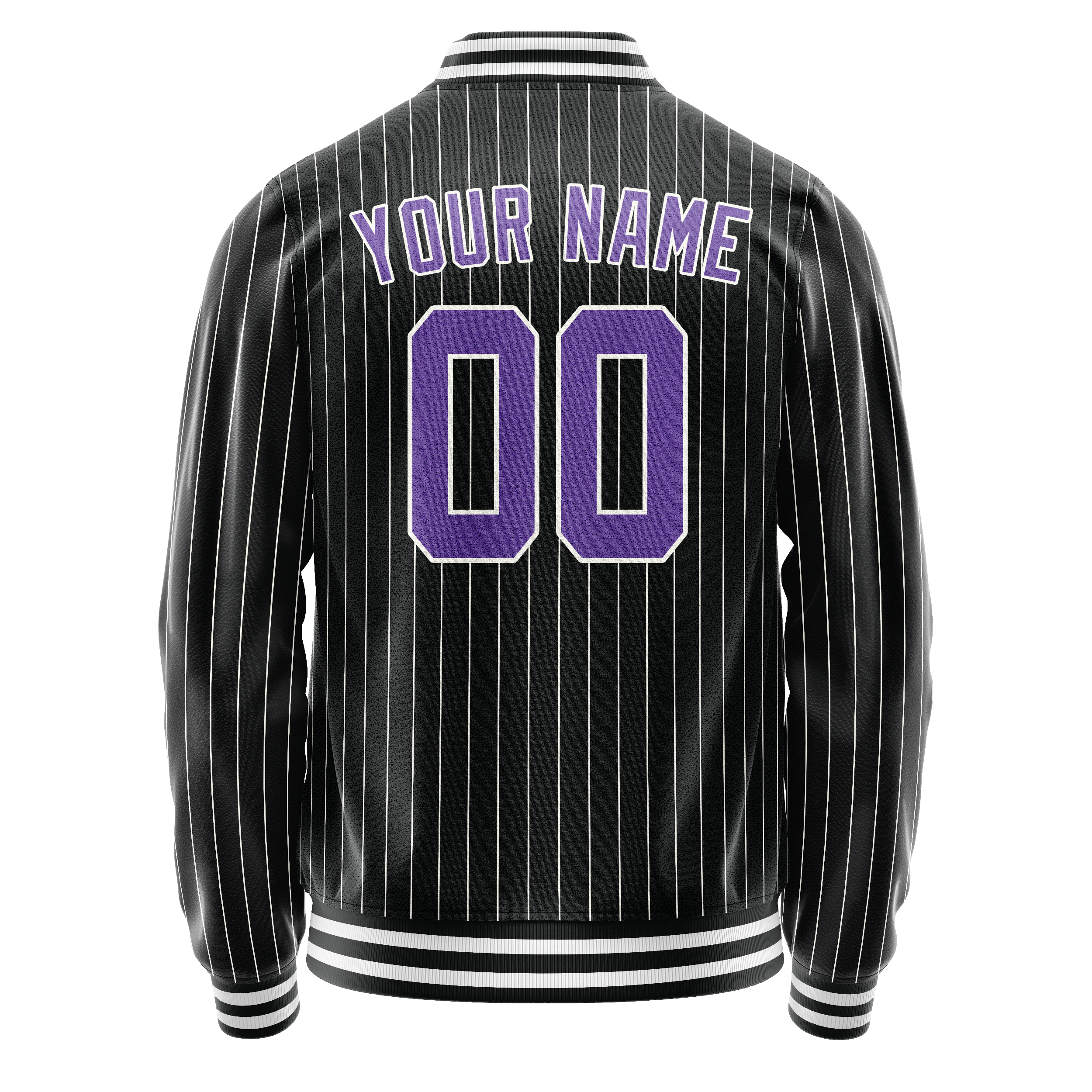 Custom Black Purple Gray Pinstripe Varsity Letterman Jacket JA02240617HF049