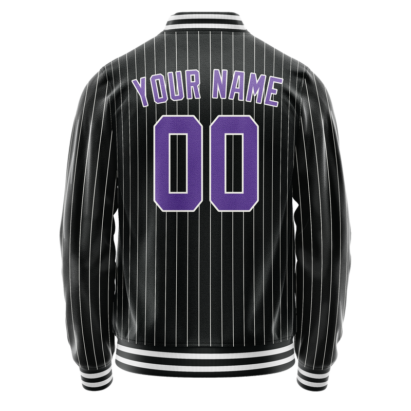 Custom Black Purple Gray Pinstripe Varsity Letterman Jacket JA02240617HF049