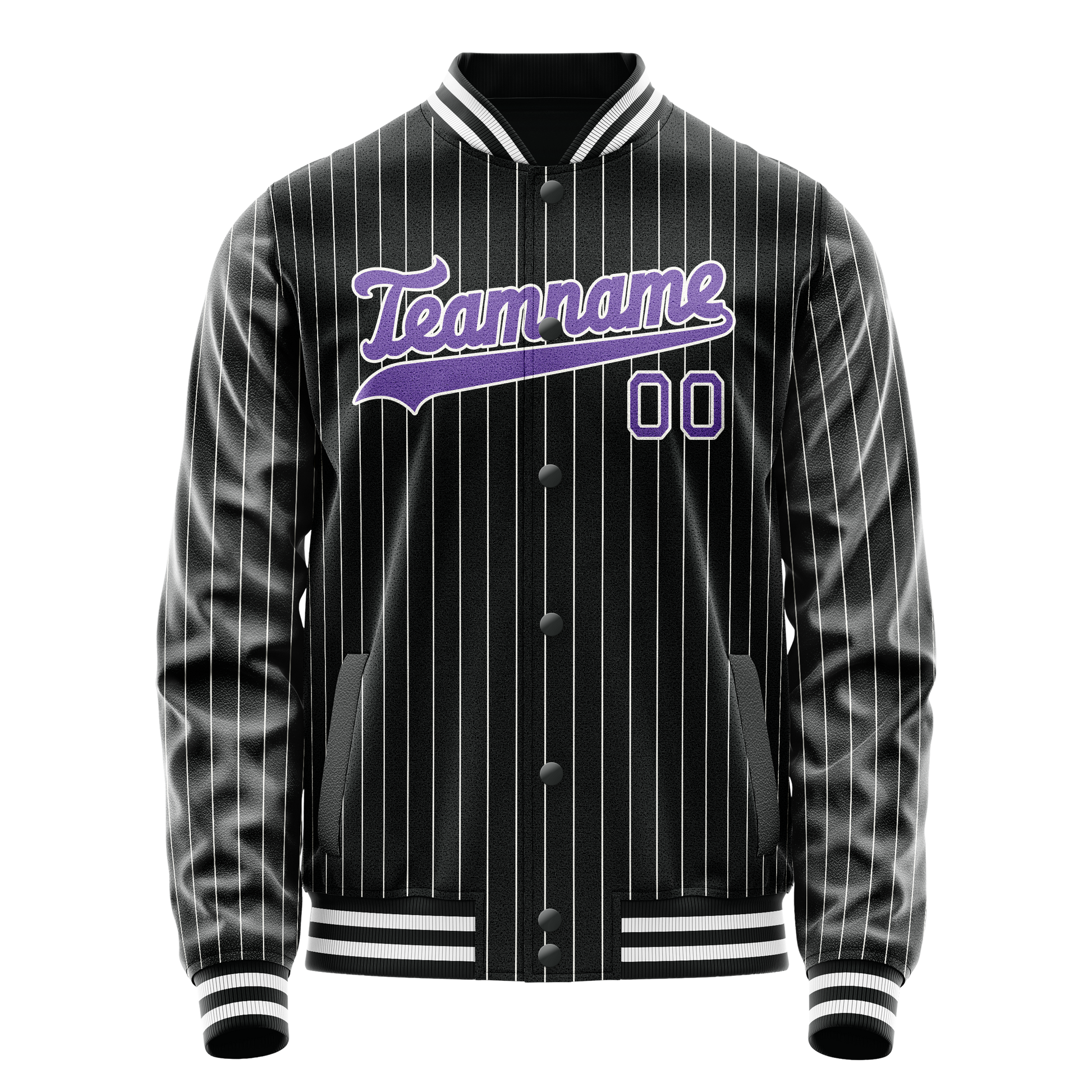 Custom Black Purple Gray Pinstripe Varsity Letterman Jacket JA02240617HF049