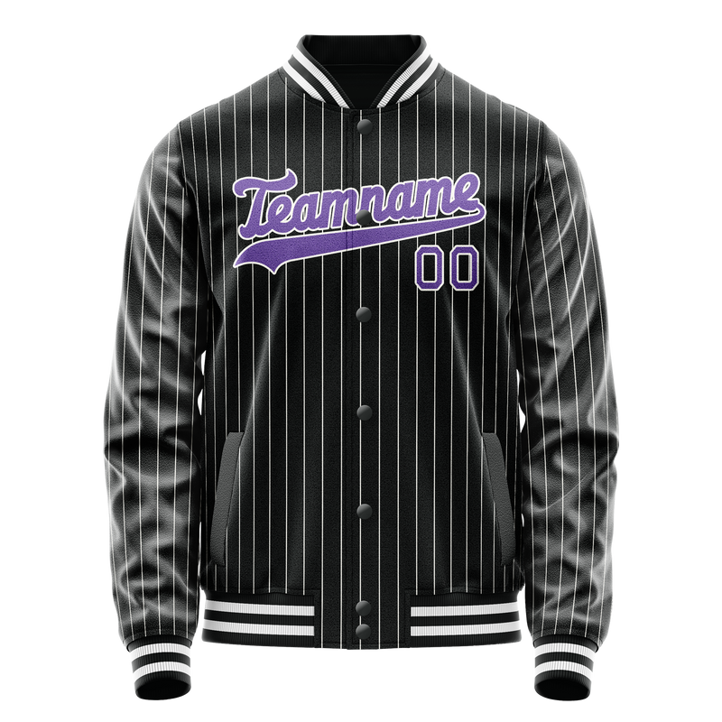 Custom Black Purple Gray Pinstripe Varsity Letterman Jacket JA02240617HF049