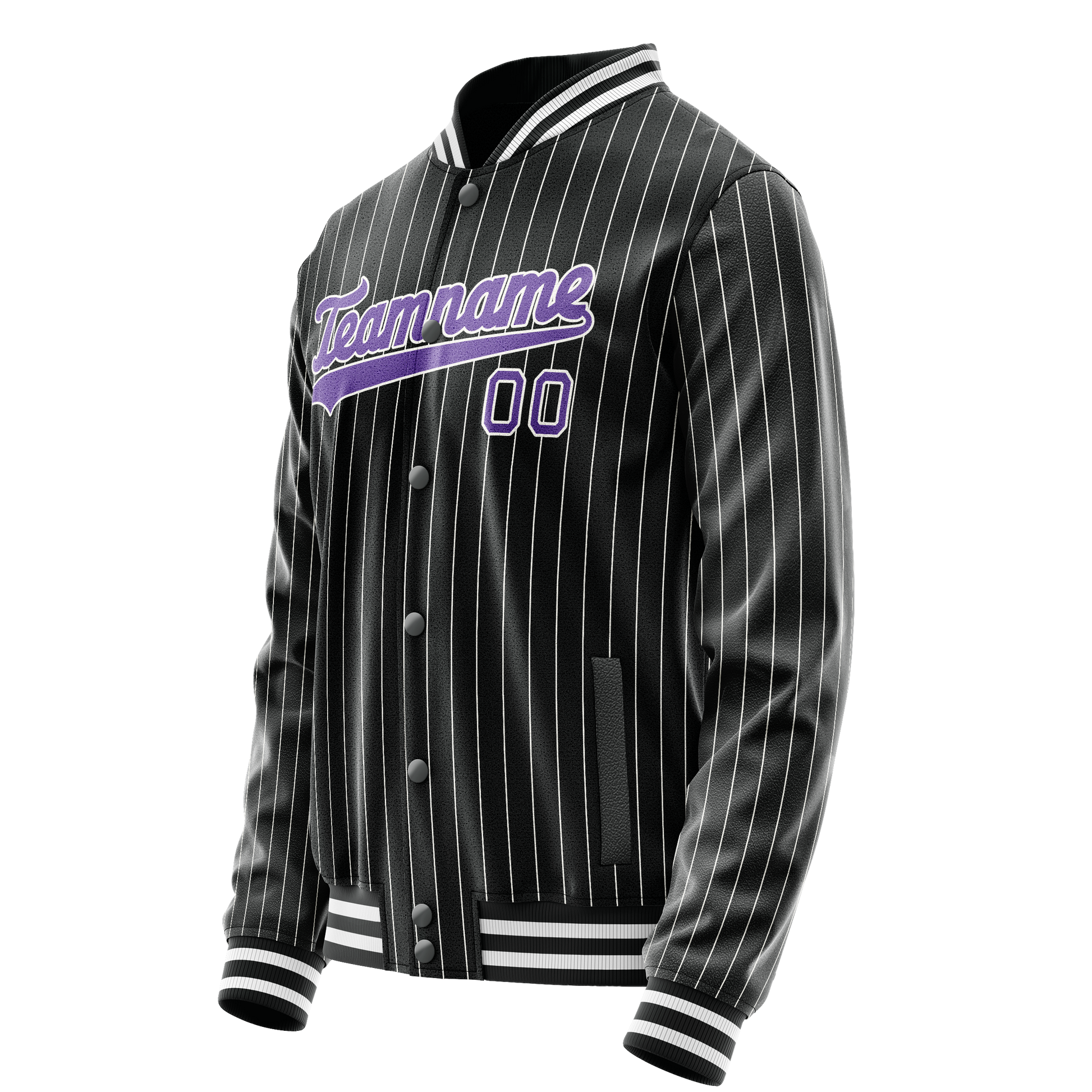 Custom Black Purple Gray Pinstripe Varsity Letterman Jacket JA02240617HF049