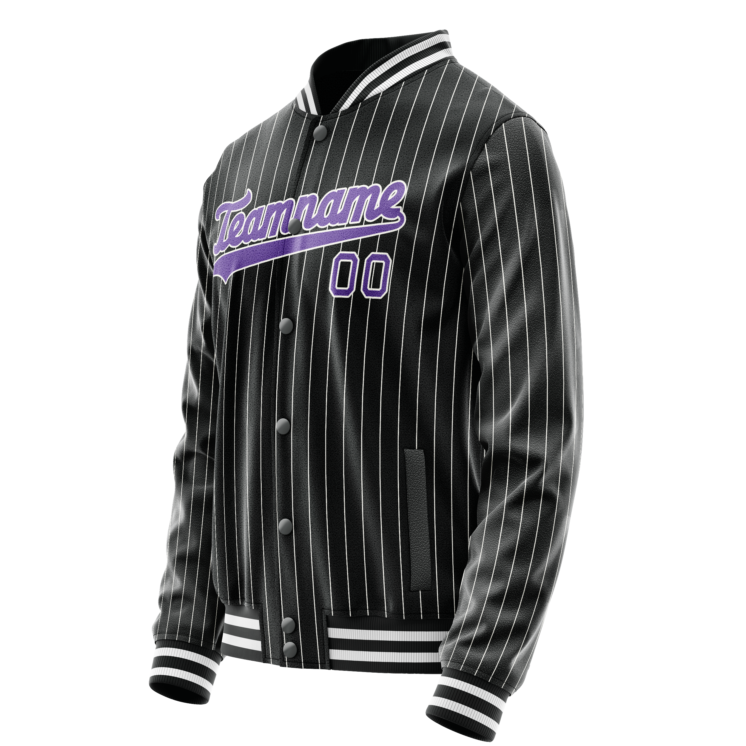 Custom Black Purple Gray Pinstripe Varsity Letterman Jacket JA02240617HF049