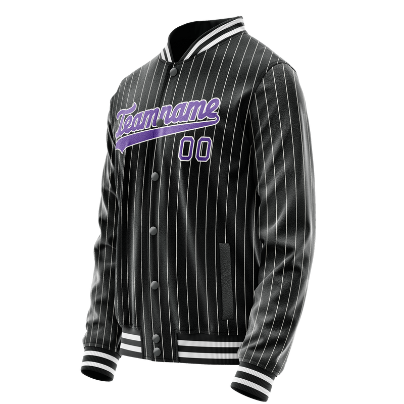 Custom Black Purple Gray Pinstripe Varsity Letterman Jacket JA02240617HF049