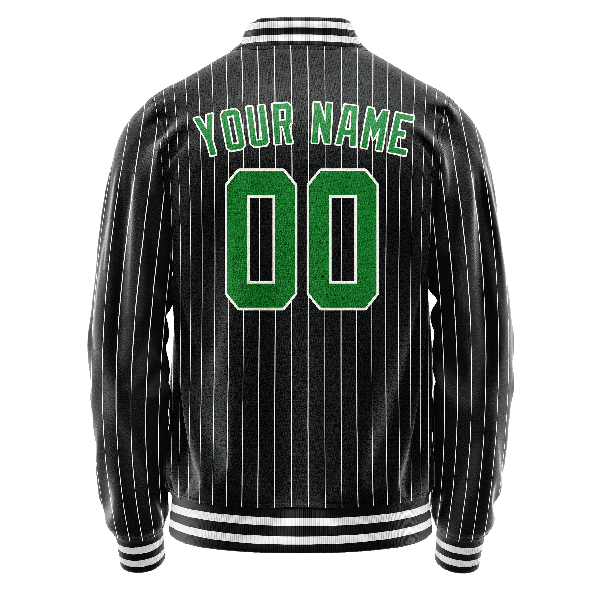 Custom Black Neon-Green Gray Pinstripe Varsity Letterman Jacket JA02240617HF048