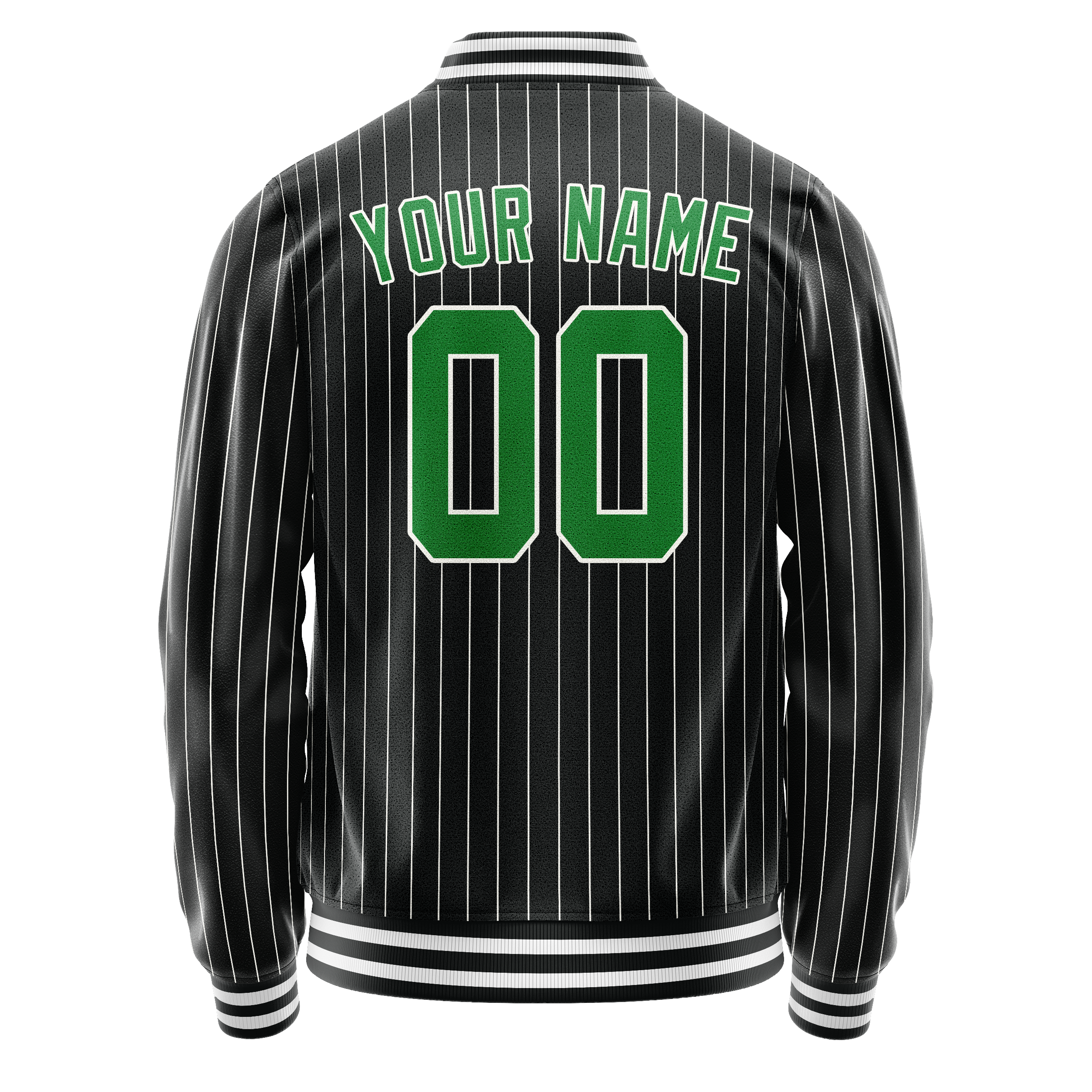 Custom Black Neon-Green Gray Pinstripe Varsity Letterman Jacket JA02240617HF048