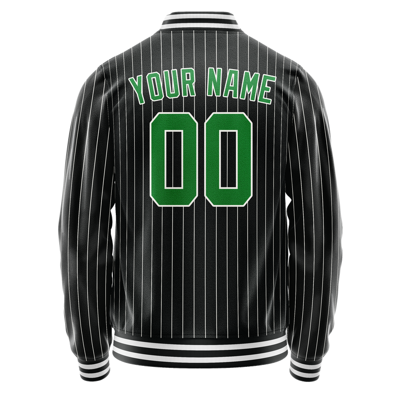 Custom Black Neon-Green Gray Pinstripe Varsity Letterman Jacket JA02240617HF048