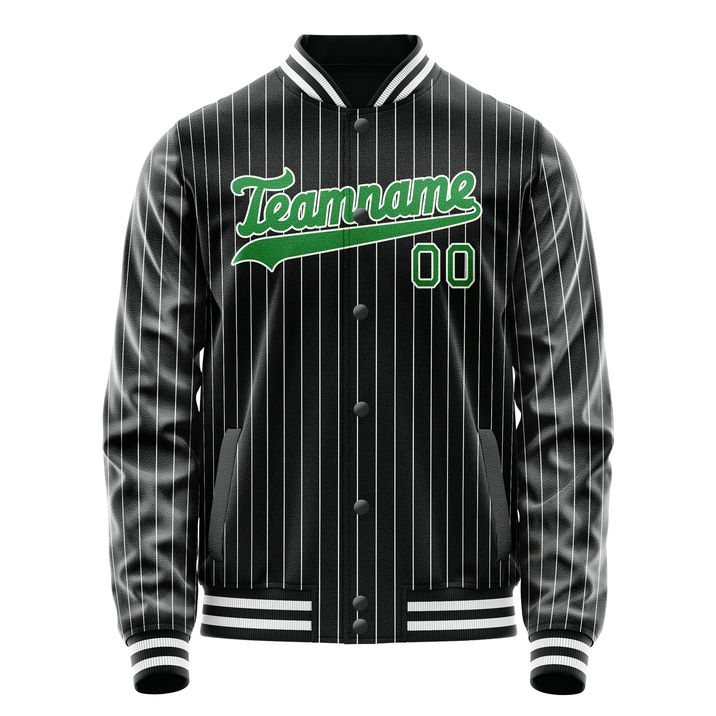 Custom Black Neon-Green Gray Pinstripe Varsity Letterman Jacket JA02240617HF048
