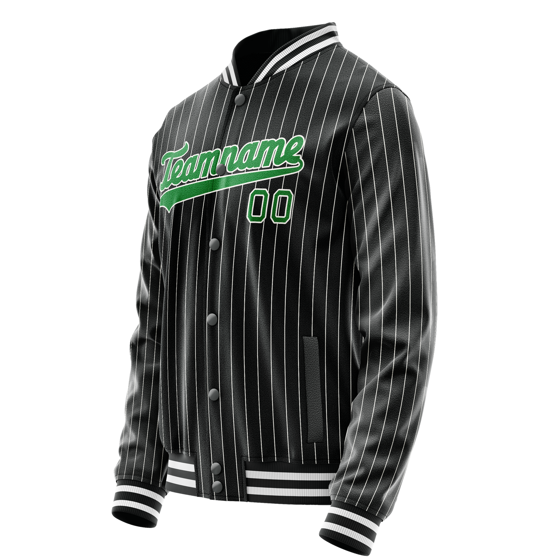 Custom Black Neon-Green Gray Pinstripe Varsity Letterman Jacket JA02240617HF048