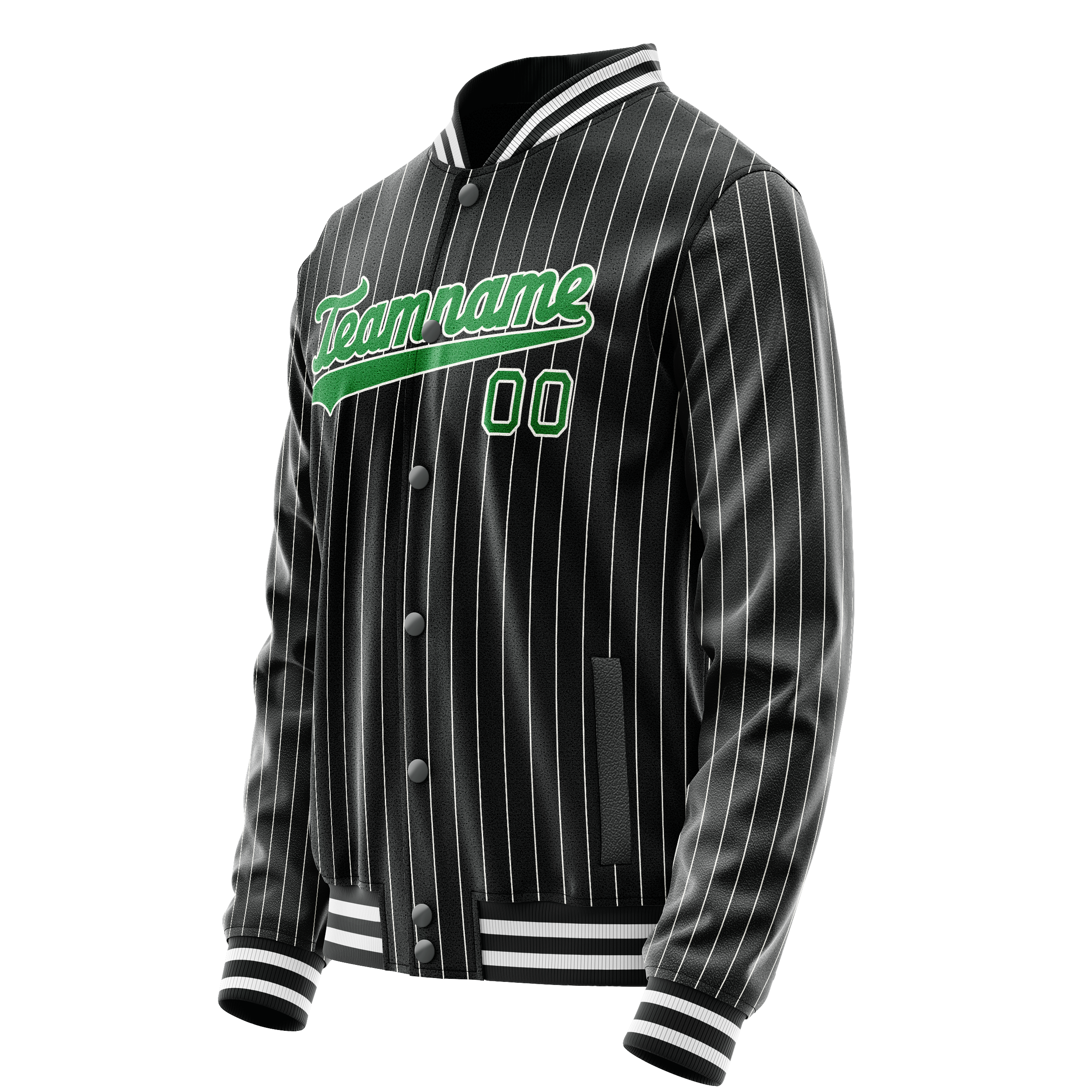 Custom Black Neon-Green Gray Pinstripe Varsity Letterman Jacket JA02240617HF048