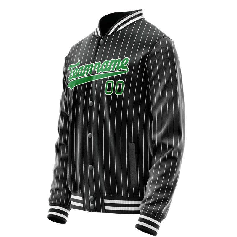 Custom Black Neon-Green Gray Pinstripe Varsity Letterman Jacket JA02240617HF048