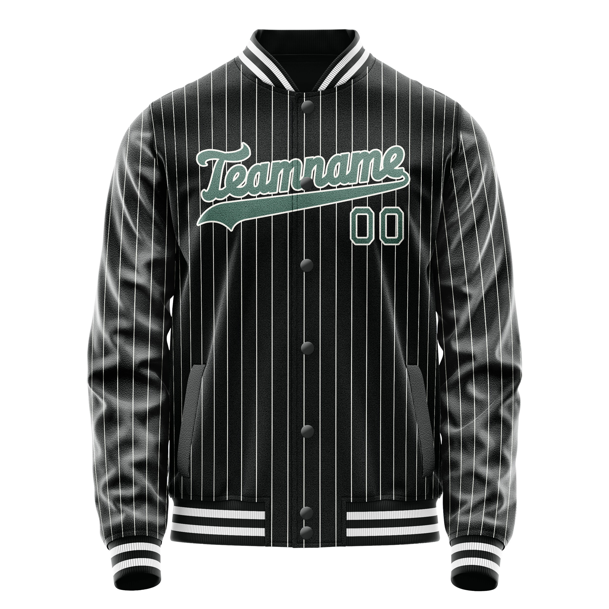 Custom Black Teal Gray Pinstripe Varsity Letterman Jacket JA02240617HF040